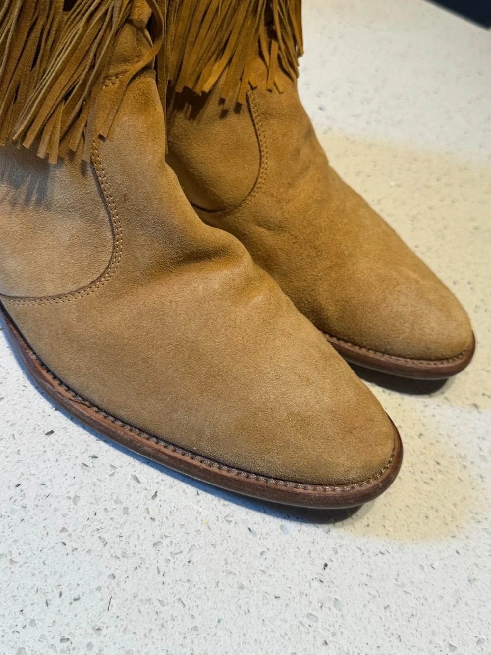Jimmy choo Men's Suede Fringe Ankle Boots in Tan back zip